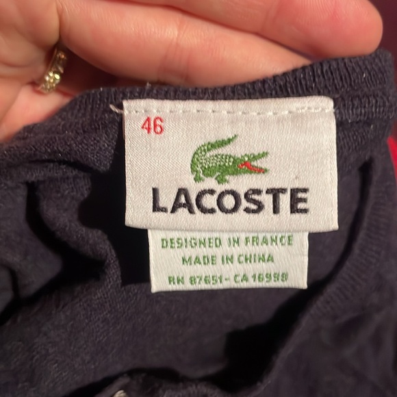 Lacoste Navy Cotton Henley Sweater with Red Épaulettes and Placket accents - Picture 6 of 6